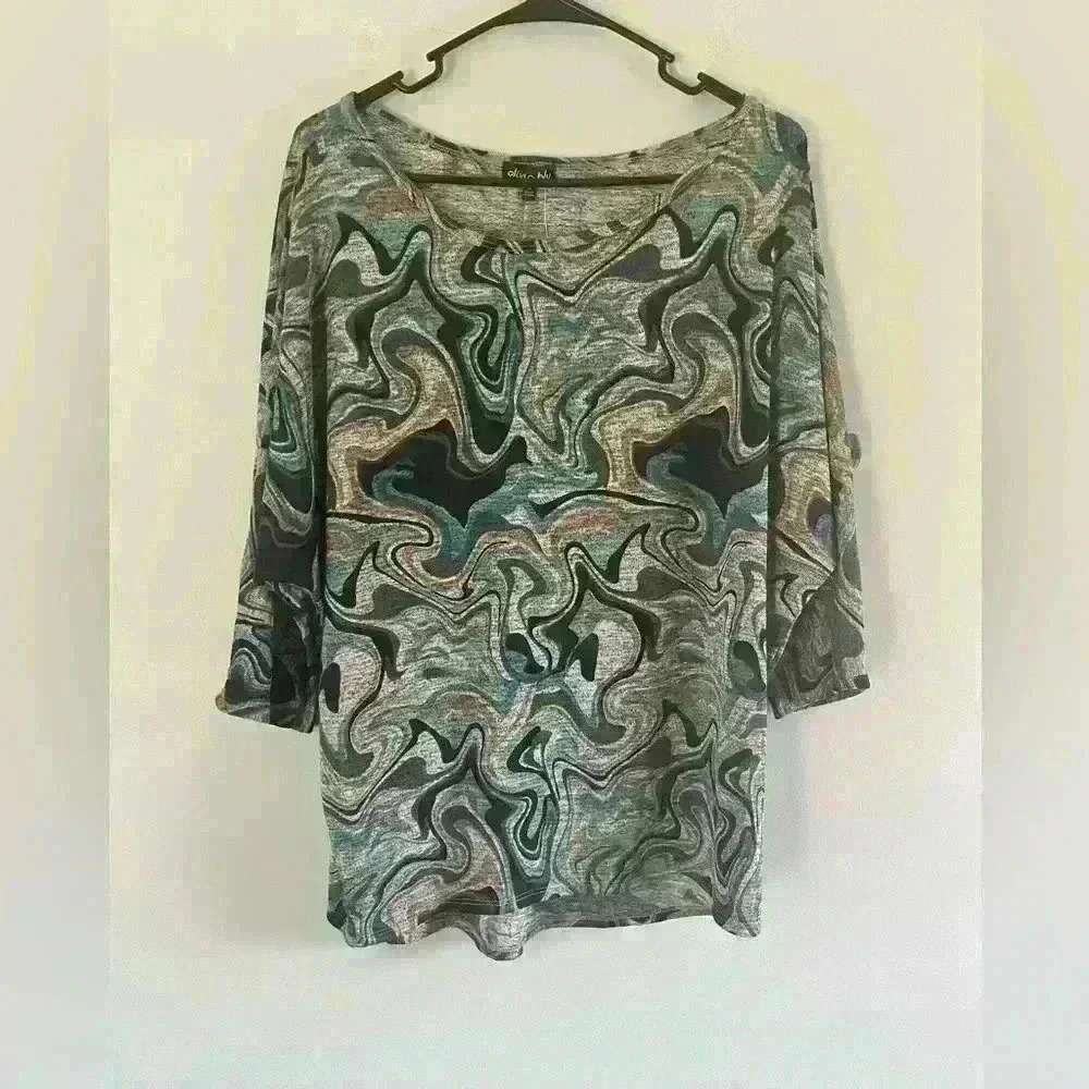 Olivia Blu knit top size 1X NWT 3/4 sleeve swirl design